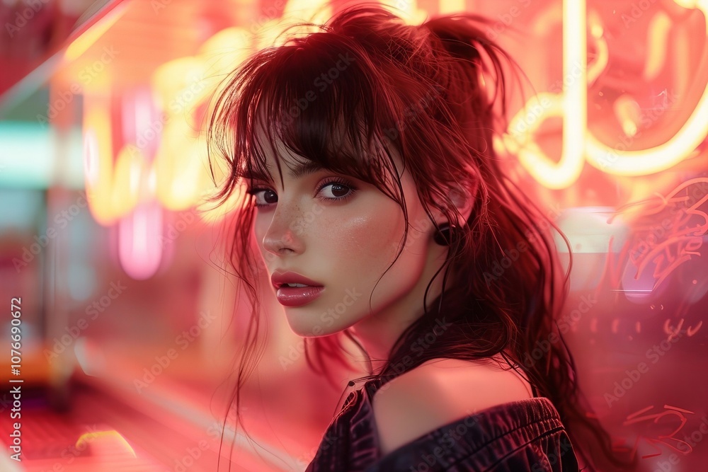 Shades of Light: Embracing the Synthwave Trend with 80s Sci-Fi Vibes Featuring a Stylish Cyberpunk Woman in a Vibrant Neon Glow Amid Creative Smoke on a Red Background Shades of Light: Embracing the Synthwave Trend with 80s Sci-Fi Vibes Featuring a Stylish Cyberpunk Woman in a Vibrant Neon Glow Amid Creative Smoke on a Red Background