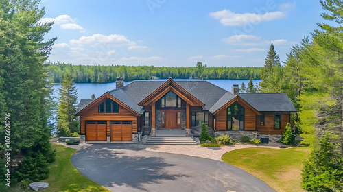 Minnesota lakefront lodge with pristine forest surroundings and private dock, contemporary north woods estate on Lake Superior