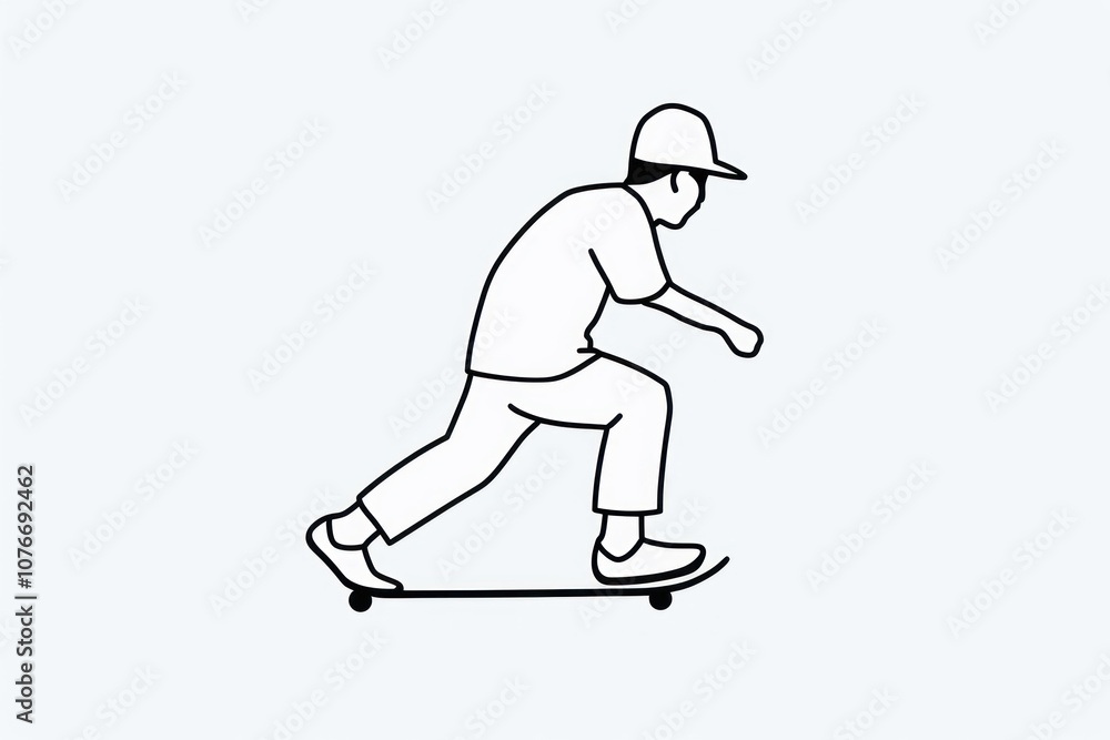 Fototapeta premium Man skateboarding drawing cartoon black.
