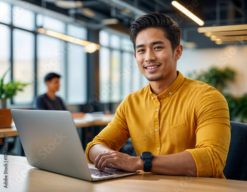 Professional Working on Laptop in Modern Office Space