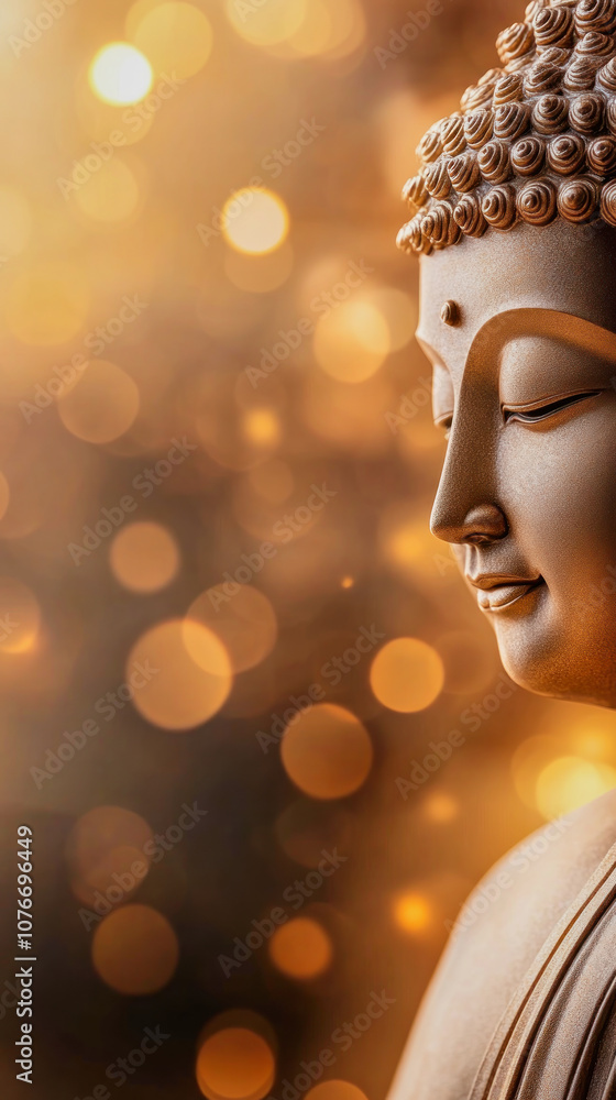 Buddha statue with warm bokeh background for a serene phone wallpaper experience. Generative AI Buddha statue with warm bokeh background for a serene phone wallpaper experience. Generative AI