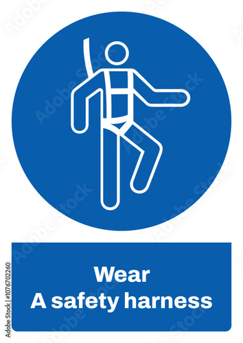 ISO mandatory safety signs sentence case text_wear a safety harness_portrait size a4/a3/a2/a1
