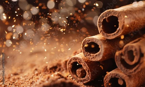 Cinnamon sticks and cinnamon powder on a wooden table  photo