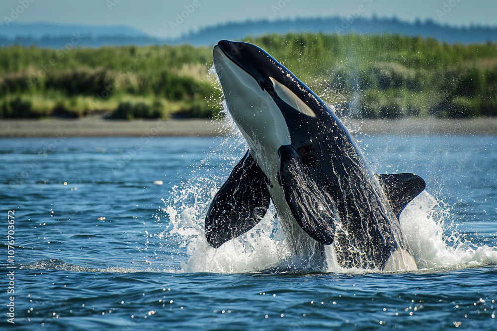 Obraz premium Fantastically beautiful majestic huge whale in deep ocean
