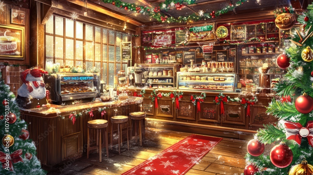A warm coffee shop on Christmas Eve A warm coffee shop on Christmas Eve