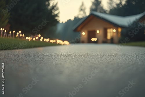 A house with a porch lit up with lights