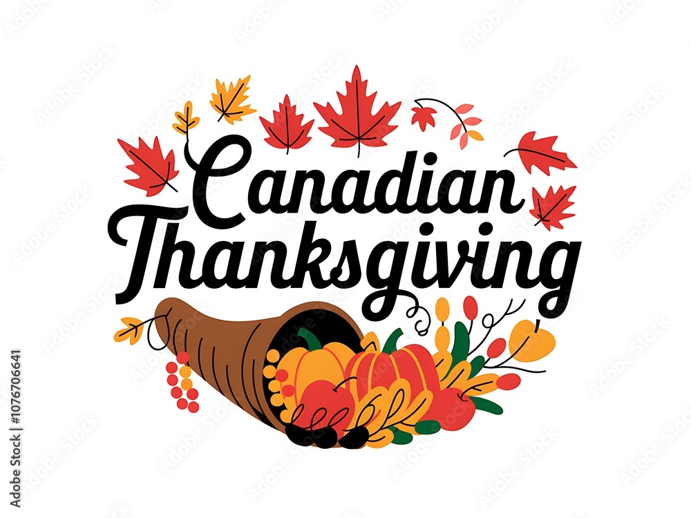 Obraz premium Canadian Thanksgiving Illustration with Horn of Plenty and Autumn Leaves