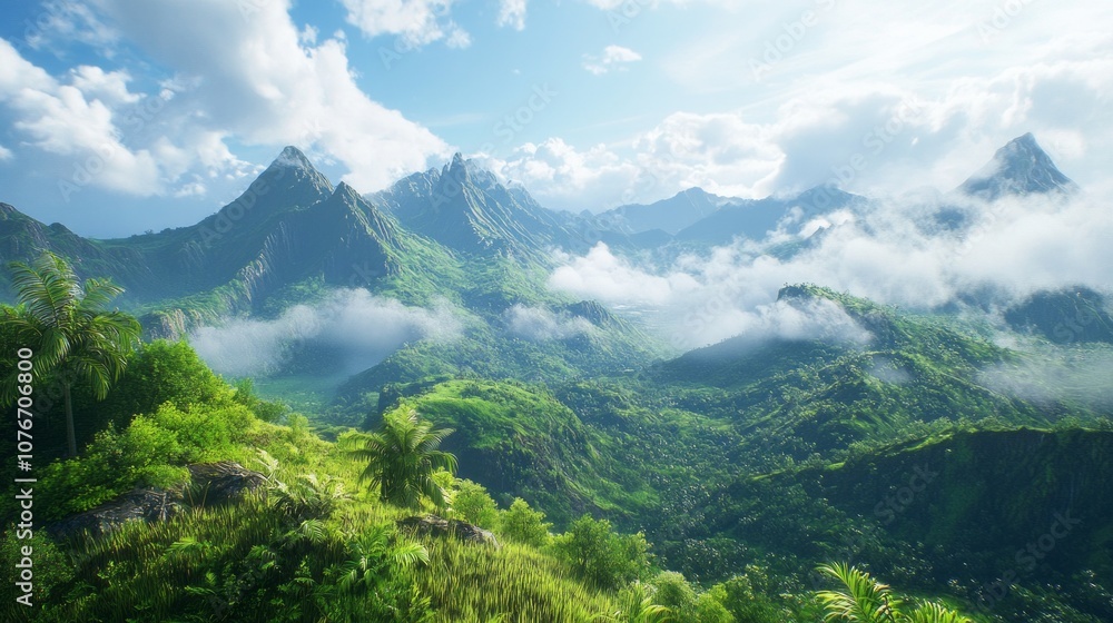 A lush green mountain range with a clear blue sky A lush green mountain range with a clear blue sky