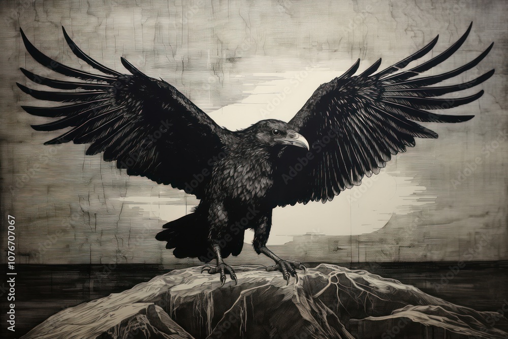Fototapeta premium Flying Raven vulture animal condor.
