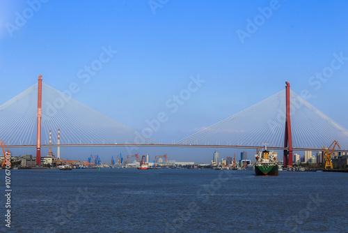 Photography Cable-stayed bridge in the city skyline