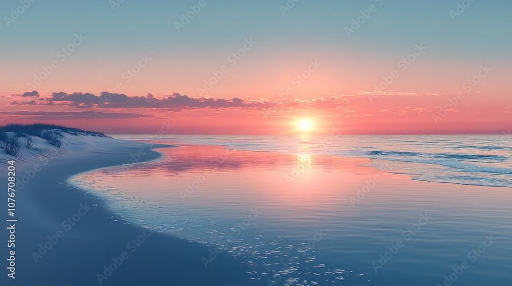 Fototapeta premium Peaceful Sunset Over a Sandy Beach