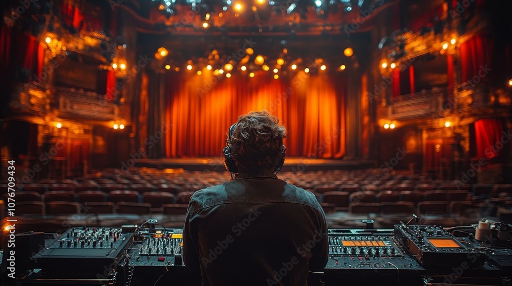 Obraz premium Sound engineer prepares for show.