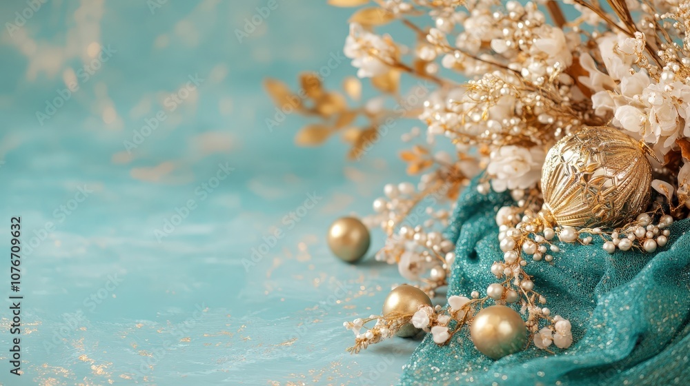 Obraz premium Luxurious Art Deco Inspired Color Palette Featuring Rich Jewels and Elegant Floral Arrangements on a Teal Background