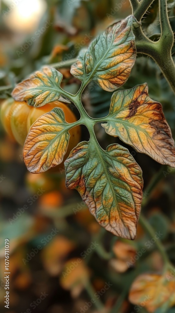 Fototapeta premium Wilted tomato plant leaves close-up.