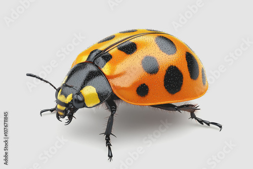 High-Detail of an Isolated Insect with Vibrant Orange and Black Colors on a White Background for Scientific Use