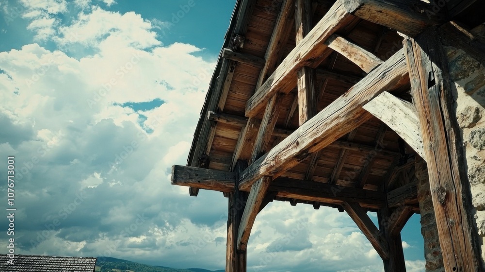 Obraz premium Rustic Wooden Structure Against Dramatic Sky