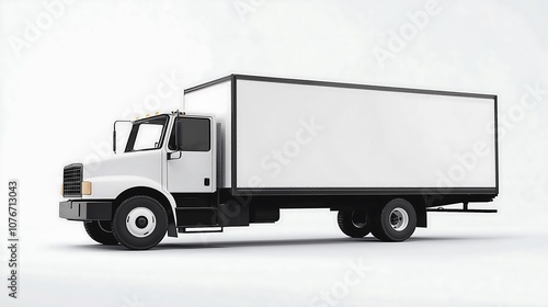 A white truck with a blank side box for a mockup design isolated on a white background, large blank billboard, transportation concept