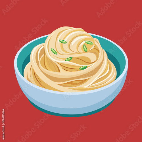 Delicious Fettuccine Alfredo Pasta – Isolated on Solid Background.