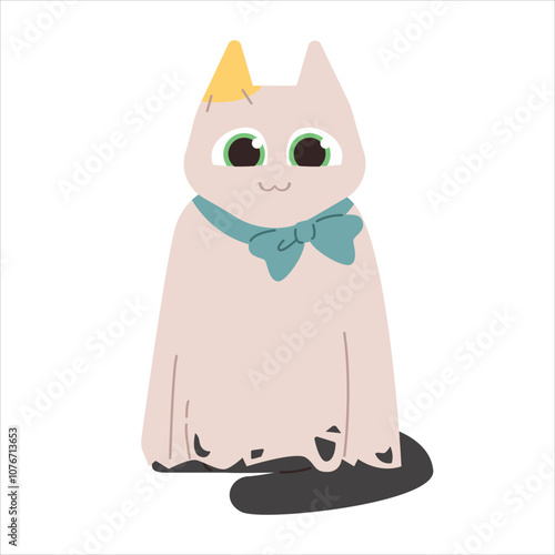 Cute Halloween Cat ghost. Holidays cartoon character