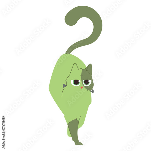 Cute Halloween Cat  Frankenstein. Holidays cartoon character