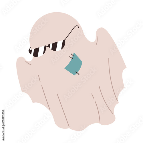 Cool ghost with a patch. Holiday character in sunglasses