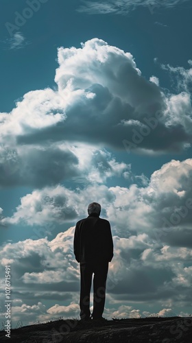 Silhouette of a senior man watching the clouds