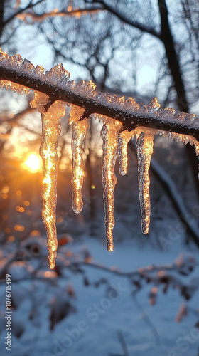 Nahaufnahme eines vereisten Winterzweigs photo