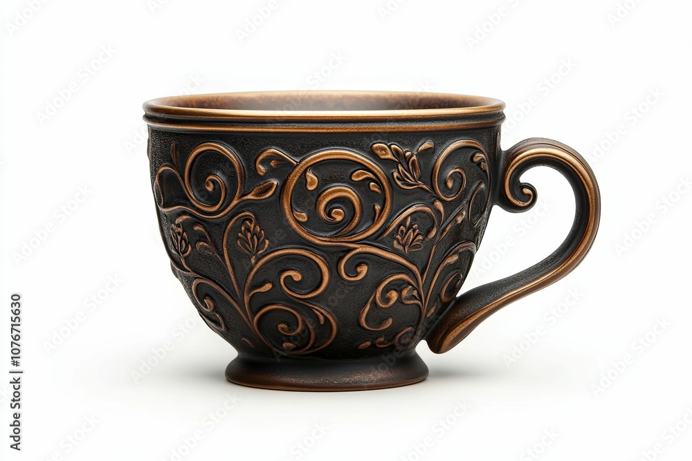 Ornate Black and Gold Ceramic Teacup with Floral Design Ornate Black and Gold Ceramic Teacup with Floral Design