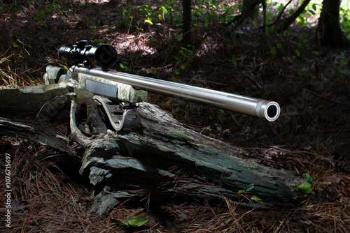 Inlline muzzleloader in the forest photo