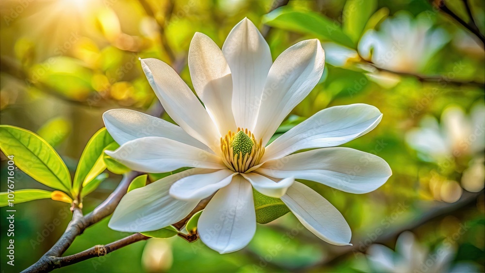 Fototapeta premium Delicate Star Magnolia Flower in Home Garden: A Close-Up of Nature's Beauty