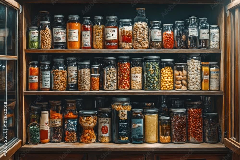 Obraz premium Organized Pantry Full of Jars of Spices