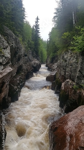 A Foamy River Churning Through a Narrow Gorge photo