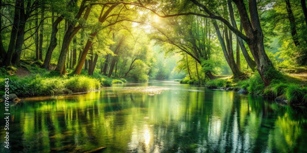 Obraz premium Serene Vintage River in Forest - Nature Photography for Tranquil Scenery