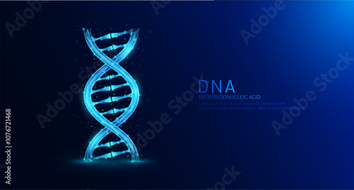 Chromosome DNA or deoxyribonucleic acid gene double helix blue glowing polygonal. Nucleus cell genetic synthetic biology combined. Medical science background vector.