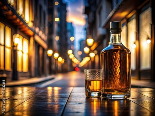 Silhouette of Nikka Days Whisky Bottle on Shelf in Belgrade Shop, Capturing the Essence of Japanese Whisky Culture photo