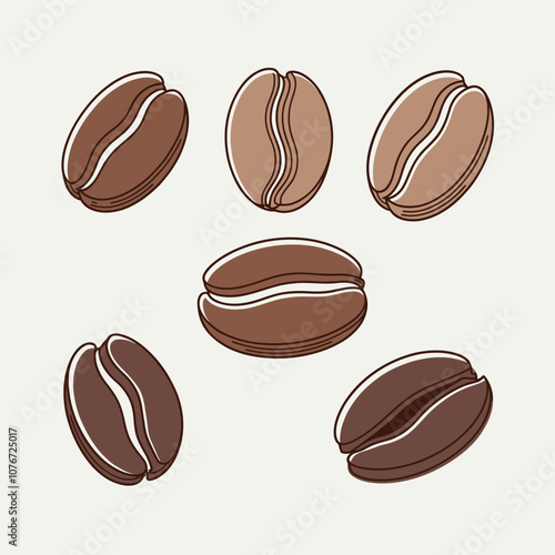 Flat Stylized Coffee Bean Vector Set
