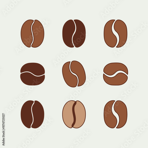 Flat Stylized Coffee Bean Vector Set
