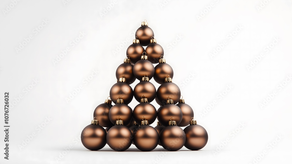 Bronze ornaments stacked into a festive tree-like Christmas arrangement Bronze ornaments stacked into a festive tree-like Christmas arrangement