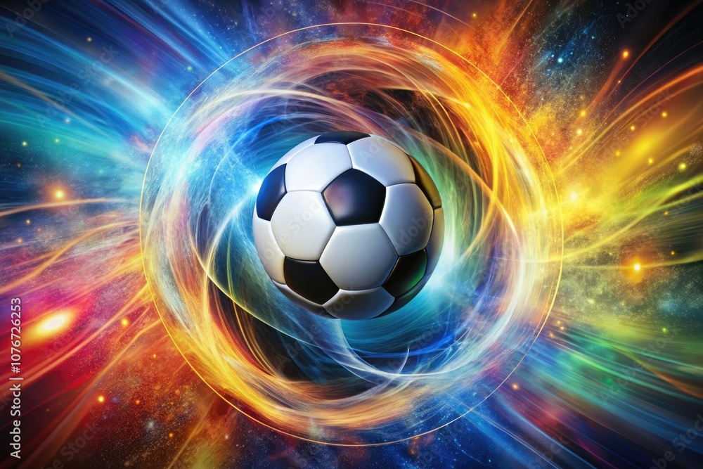 Naklejka premium Soccer Ball Surrounded by Energy Waves - Dynamic Sports Action