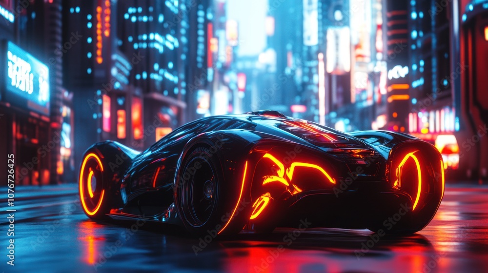 Futuristic Sports Car in Neon City Futuristic Sports Car in Neon City
