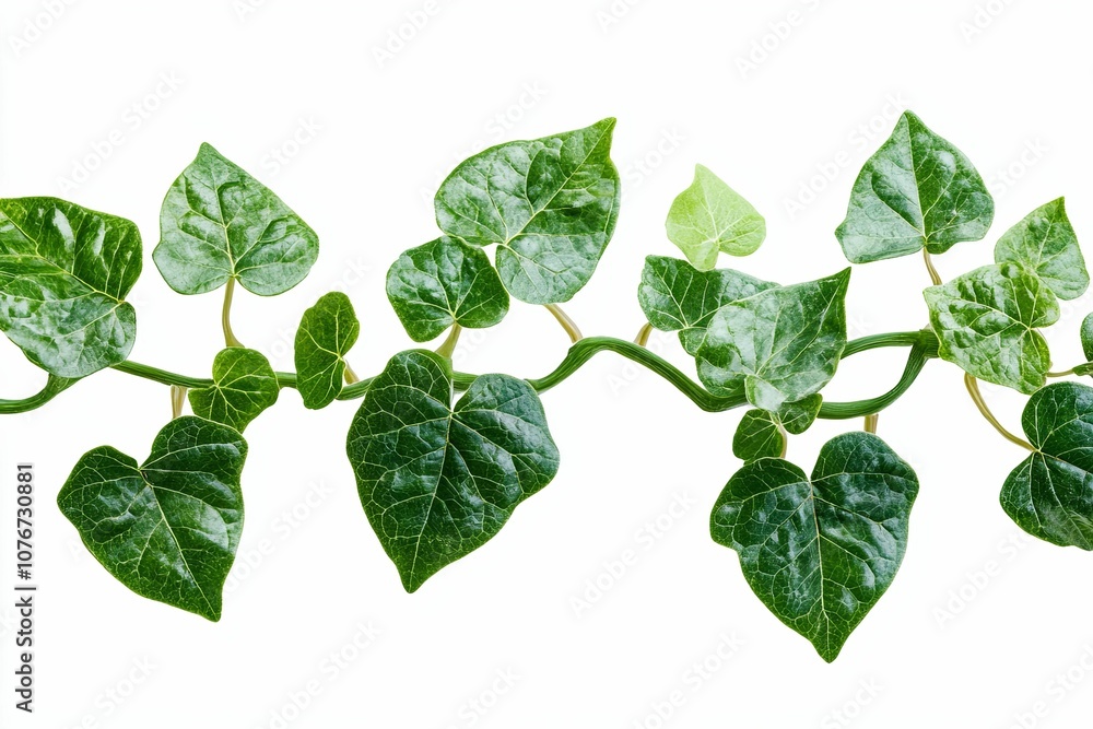 Green Ivy Vine with Heart-Shaped Leaves Isolated on White Green Ivy Vine with Heart-Shaped Leaves Isolated on White