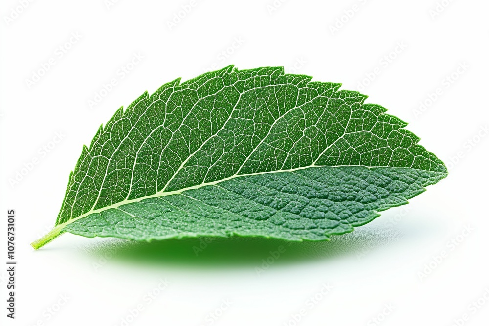 Obraz premium Close-up of a Single Green Leaf with Visible Veins