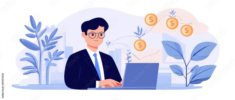 Obraz premium Executive in formal wear analyzing digital financial graphs and growth trends for data-driven business decisions