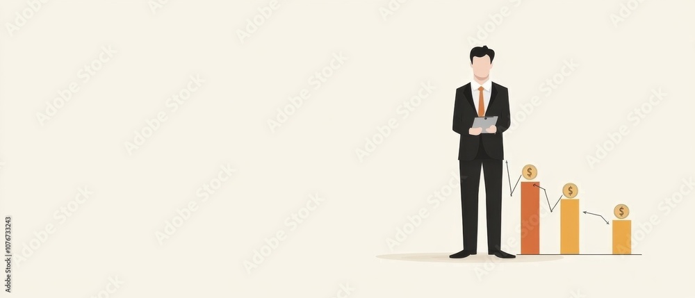 Executive in formal wear analyzes digital graphs to drive business growth and financial insights in a modern corporate environment Executive in formal wear analyzes digital graphs to drive business growth and financial insights in a modern corporate environment