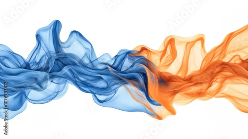 Abstract flowing waves in blue and orange, creating a dynamic visual effect.