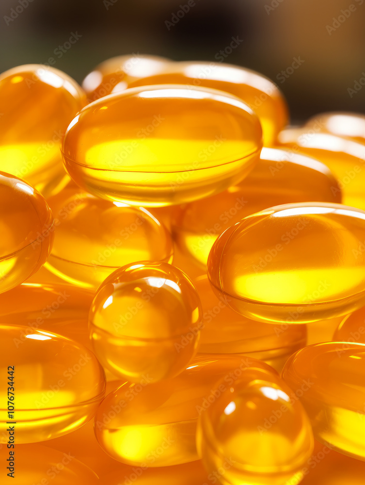 A close-up view of reflective yellow capsules exuding warmth and health, showcasing their glossy structure against a soft background. A close-up view of reflective yellow capsules exuding warmth and health, showcasing their glossy structure against a soft background.