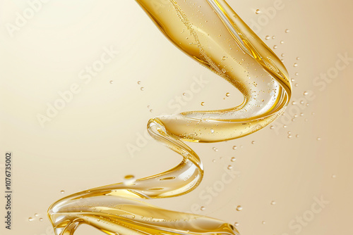 An artistic close-up of cosmetic serum flowing over a golden abstract female figure. Ideal for premium skincare branding, luxury product ads, and editorial beauty campaigns.