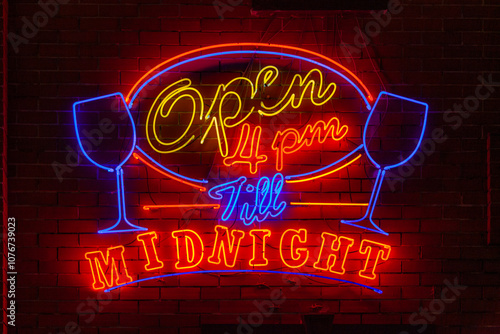 Open 4pm till midnight - Neon light photo