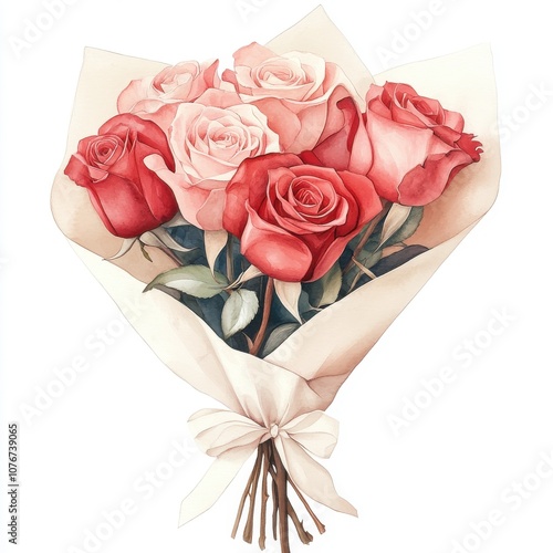 A beautiful bouquet of pink and red roses wrapped elegantly, perfect for gift-giving or home decoration.