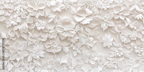 A beautiful floral arrangement features detailed patterns and textures. The soft pastel background enhances the delicate design, creating a serene atmosphere.